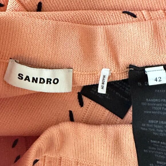 Sandro Eglantine High Waisted Knit Skater Skirt in Pink | Size 10 - Picture 8 of 10